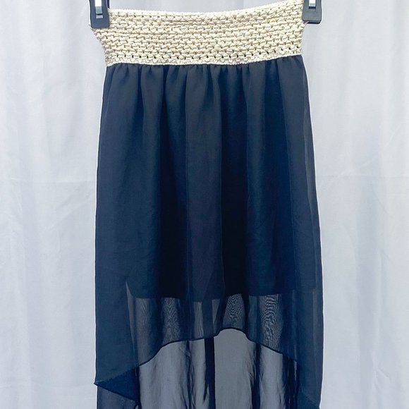 Bella D. Boho Tiered Sheer Skirt Black High Low Style Beach Vacation Wear - Picture 2 of 9